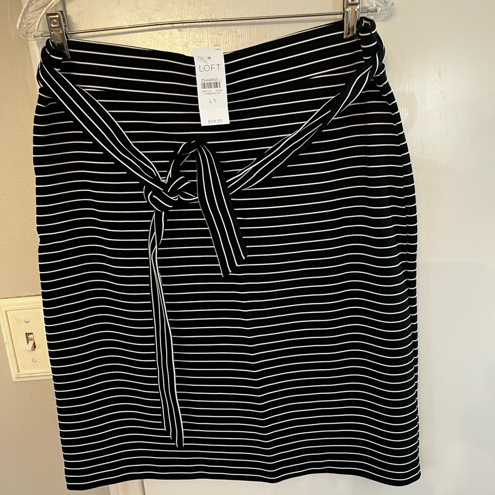 LOFT Black and White Pencil Skirt with Tie Detail